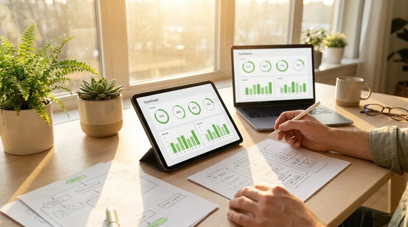 Dashboards de procesos de negocio en oficina moderna